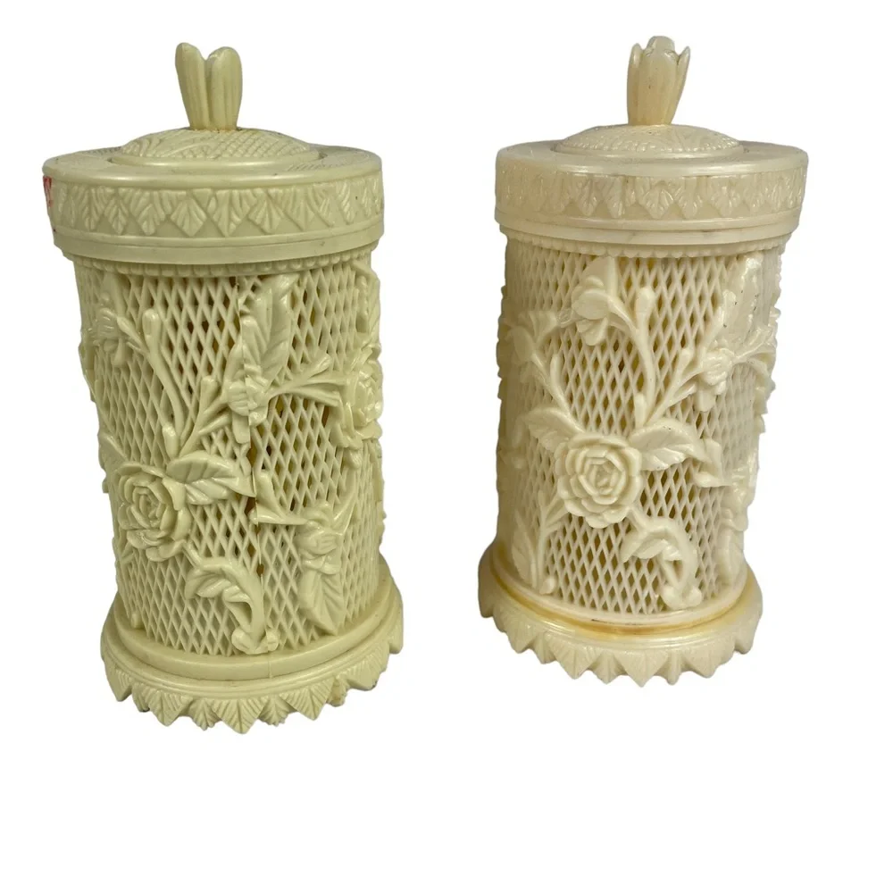 Vintage Vegan Ivory Ornate Hors D'oeuvres 3-Prong Picks Floral Holders Serves 48